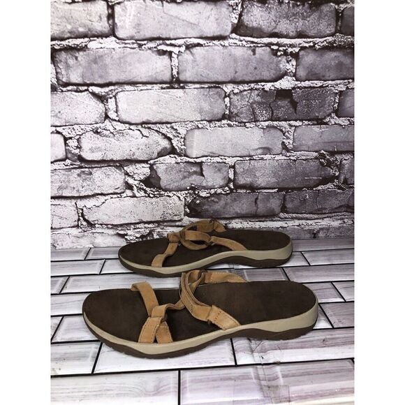 Teva Elzada Pecan Brown Leather Slides Sandals Women Sz 8M US/39EU 1099274 - Picture 1 of 16